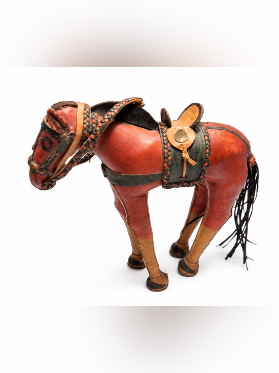Other - vintage leather-wrapped horse figurine style of folk art decorative collectible